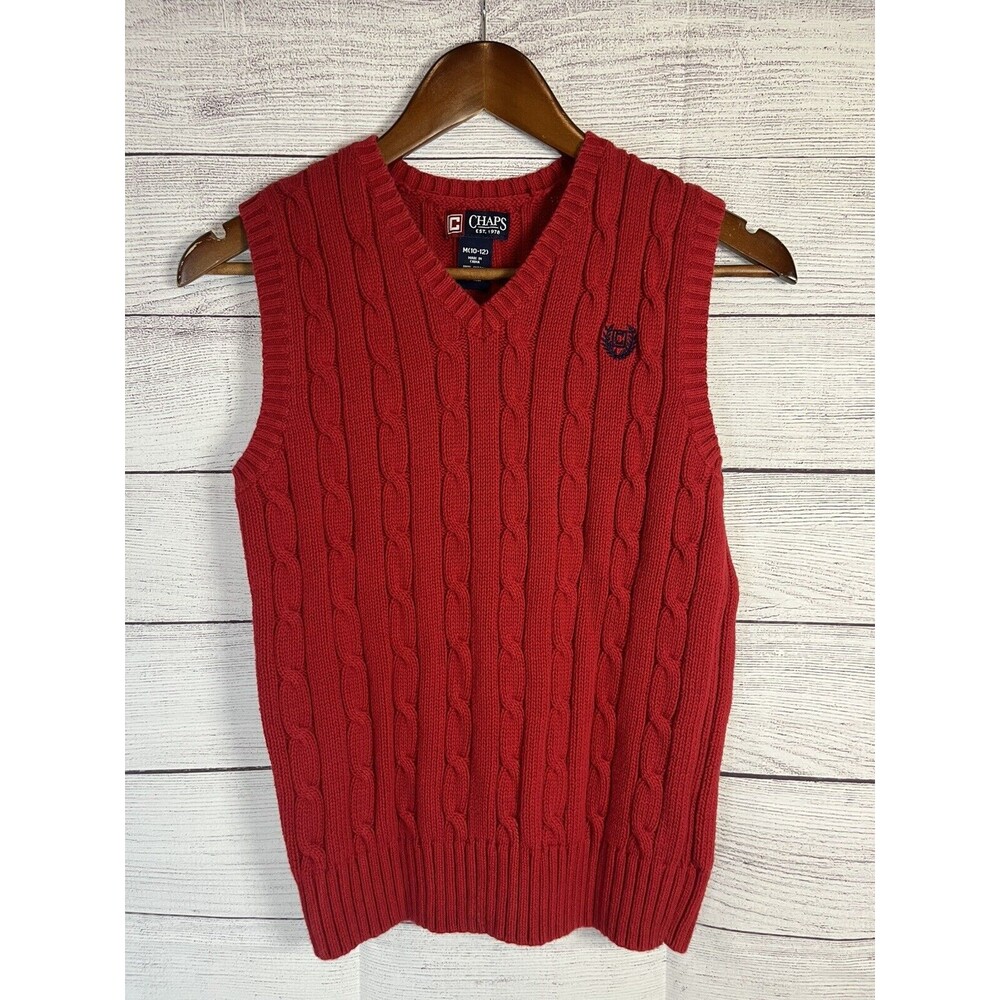 Chaps Cable Knit Sweater Vest RED Boys Medium 10/12 EUC